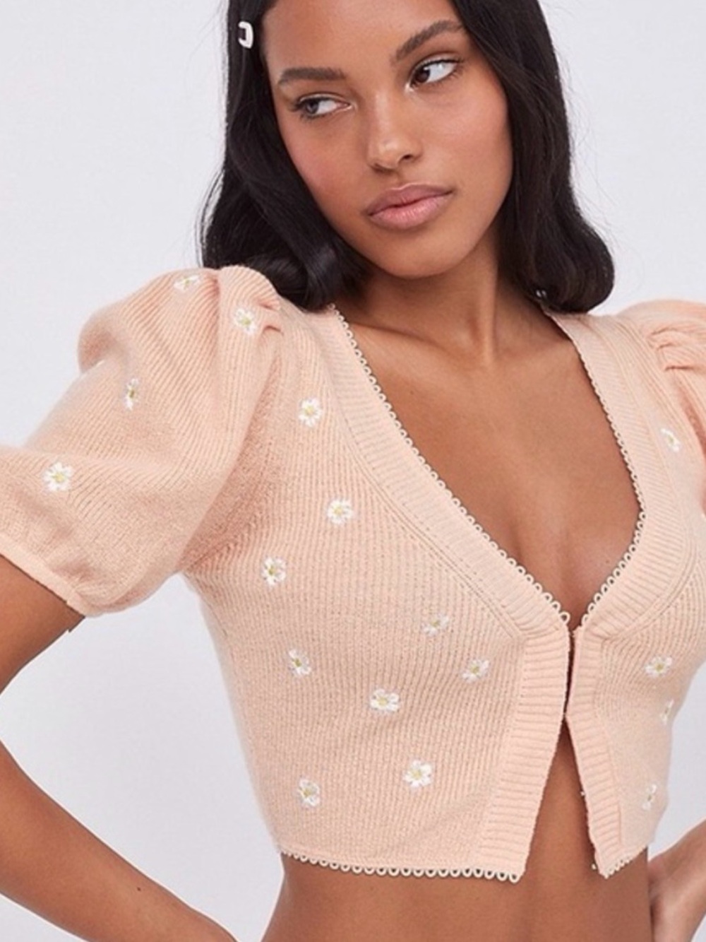 For Love And Lemon Sz S Callie Orange Daisies Cropped Knit Sweater